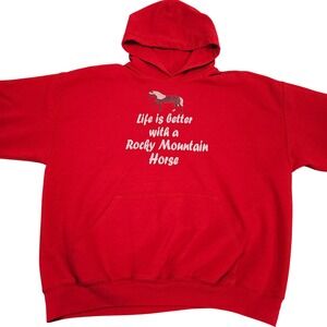 Rocky Mountain Horse Hoodie XL Red Graphic‎ Western Ranchcore Cowboy Colorado